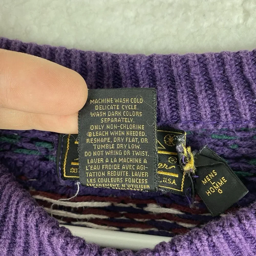 Vintage Eddie Bauer Sweater‎ Mens Size L Purple Geometric Nordic Pullover *READ*